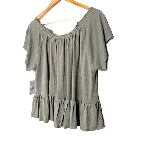 New with tag Women's Free People Army Sage Green Ruffled Button Lace Tie Blouse - Picture 9 of 16